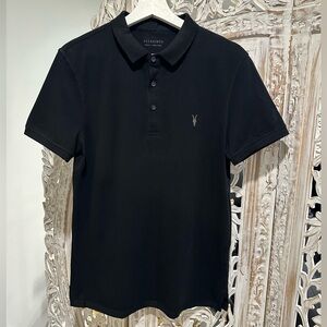 All Saints Men's Black Polo with Subtle Logo